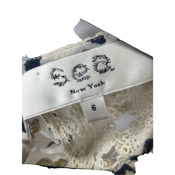 Sea New York Shirt Womens 6 White Yellow Floral Lace Eyelet Tassel Ruffle Blouse - Picture 3 of 4